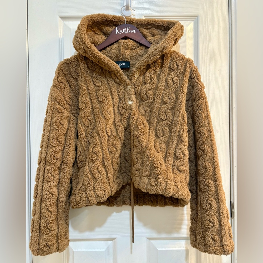 Cider Camel Textured Button-Up Cardigan